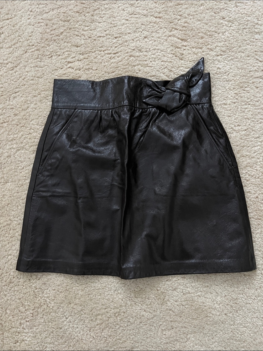Dark Brown A.L.C. Lamb Leather High-Waist Skirt with Knot Detail